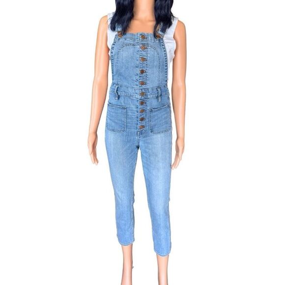 Madewell Button Front Denim Jeans Overalls Straight Leg - Picture 4 of 6